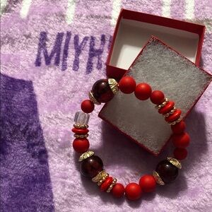 Red Beaded Bracelet with red gift box